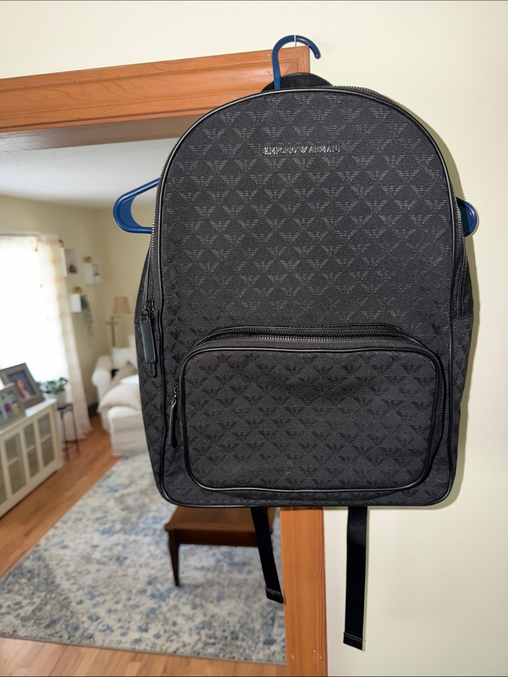 NWOT Men’s Emporio Armani Black Jacquard Logo Backpack - Picture 2 of 7